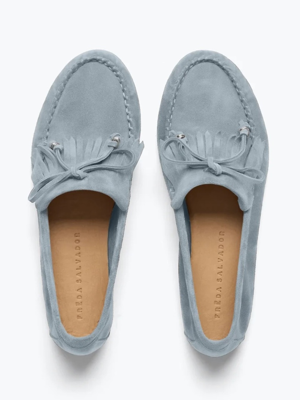 Freda Salvador Celeste Light Blue Suede Fringe Loafers - Sz 8
